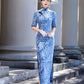 Modern blue embroidered qipao gown