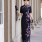 Deep blue floral qipao gown
