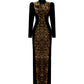 Gold sequined black velvet cheongsam dress