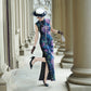 Sleeveless Qipao Gown with Vibrant, Colorful Patterns