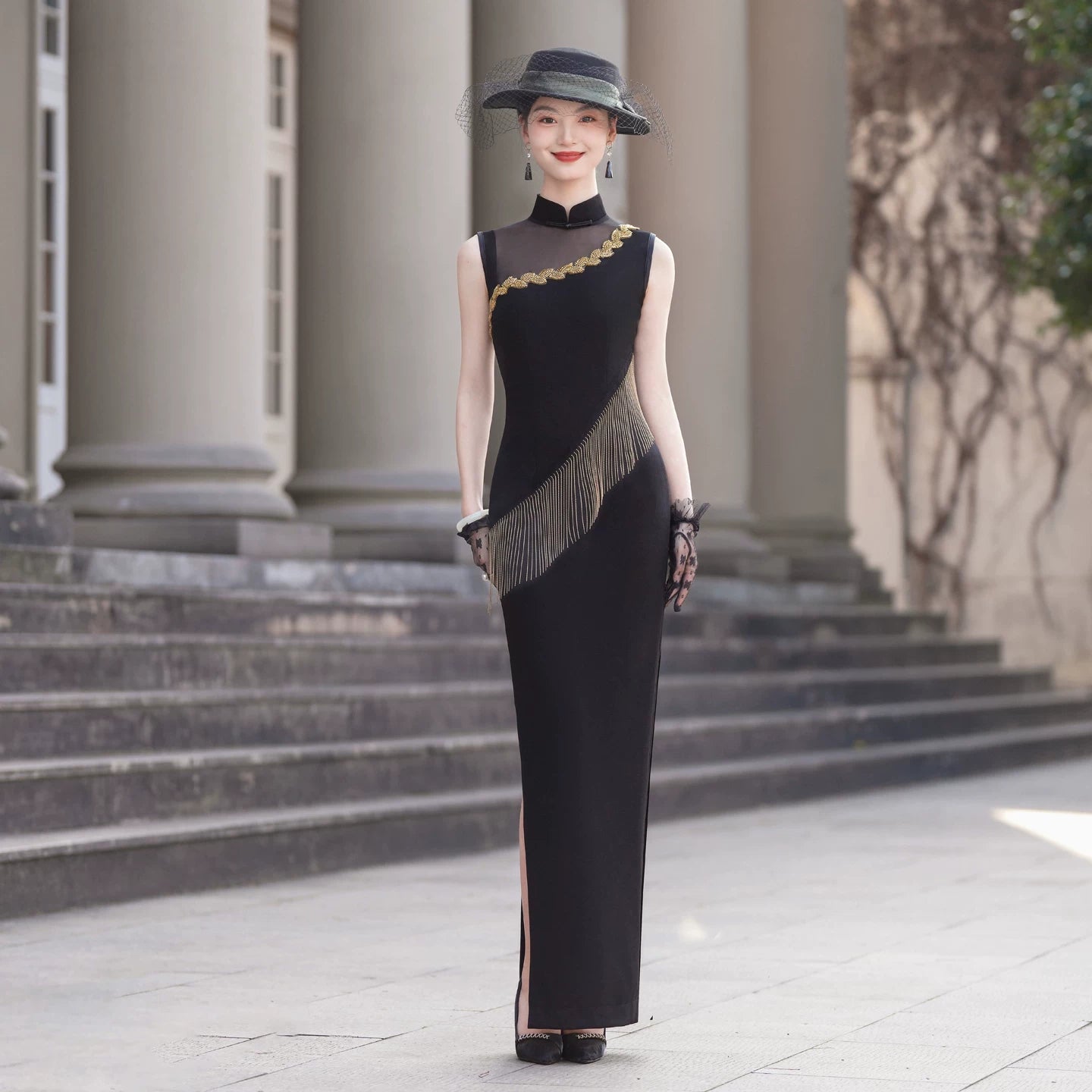 Black modern qipao gown, prom dress