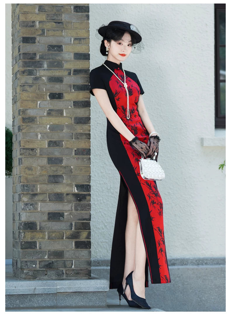 Modern red and black qipao gown for the prom