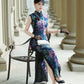 Sleeveless Qipao Gown with Vibrant, Colorful Patterns