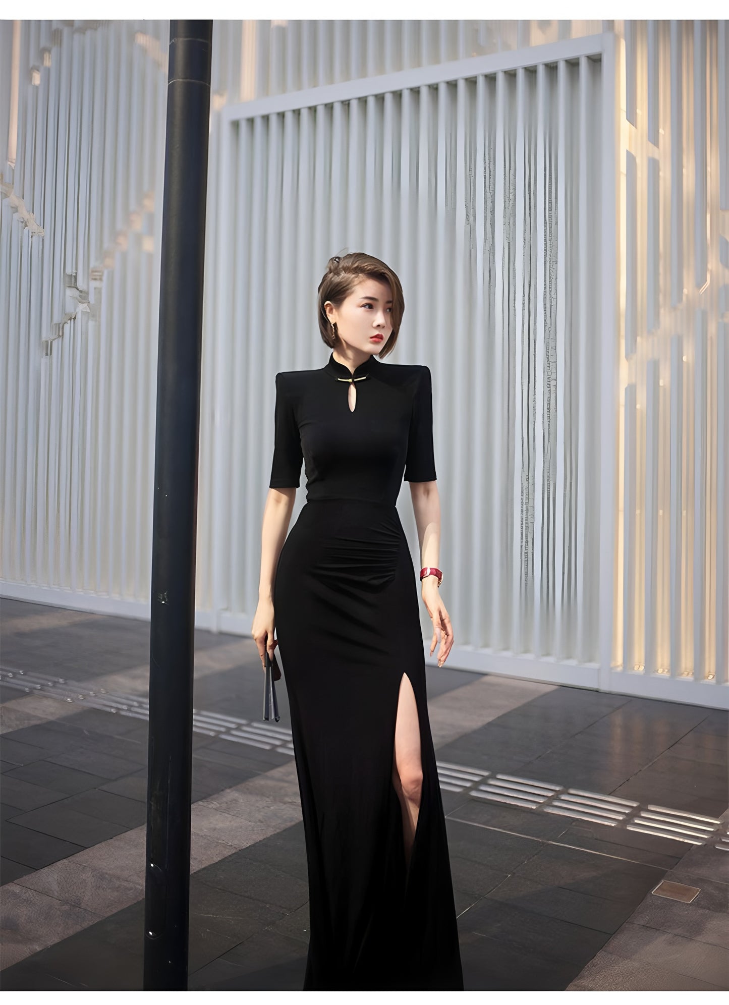 Waterdrop collar cheongsam with mid-length sleeves