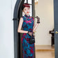 Modern velvet qipao gown with embroidery