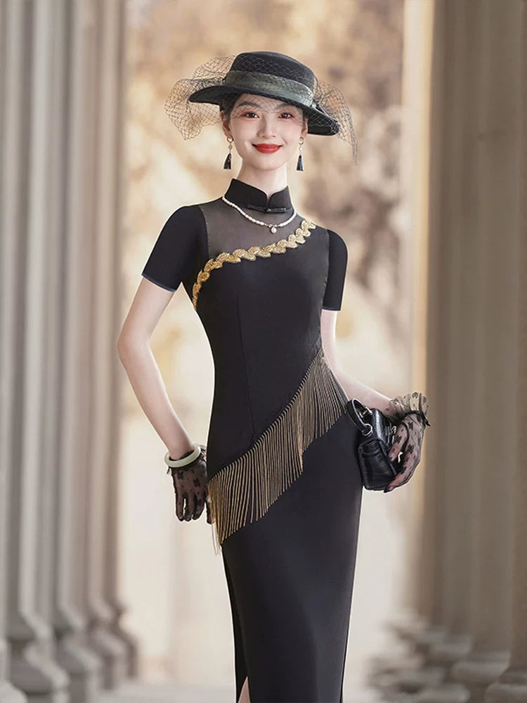 Black modern qipao gown, prom dress
