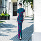 Modern purple velvet qipao gown