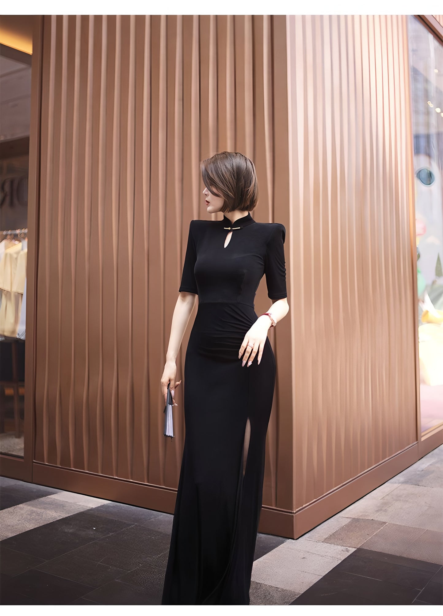 Waterdrop collar cheongsam with mid-length sleeves