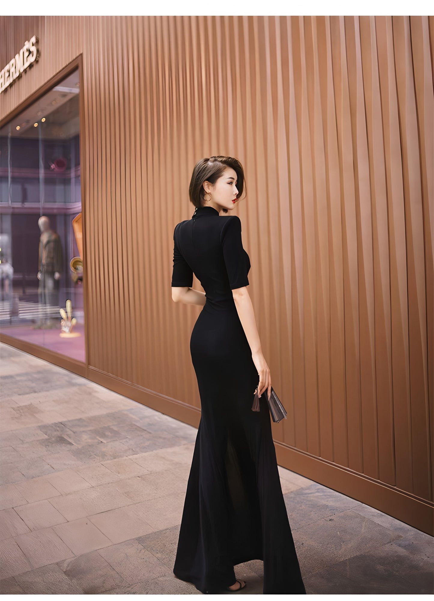 Waterdrop collar cheongsam with mid-length sleeves