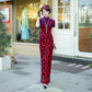 Modern purple velvet qipao gown