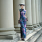 Sleeveless Qipao Gown with Vibrant, Colorful Patterns