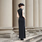 Black velvet sleeveless qipao gown
