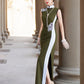 Green sleeveless modern qipao