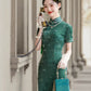 Short-sleeved green modern qipao gown