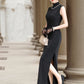 Black velvet sleeveless qipao gown