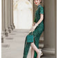 Short-sleeved green modern qipao gown