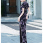 Modern purple velvet qipao gown