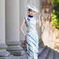 White sleeveless modern qipao gown