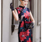Modern Sleeveless Qipao Gown with Red Floral Print