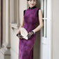 Sleeveless purple modern qipao gown