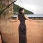 Black Polka-Dot Sleeveless Modern Qipao Gown