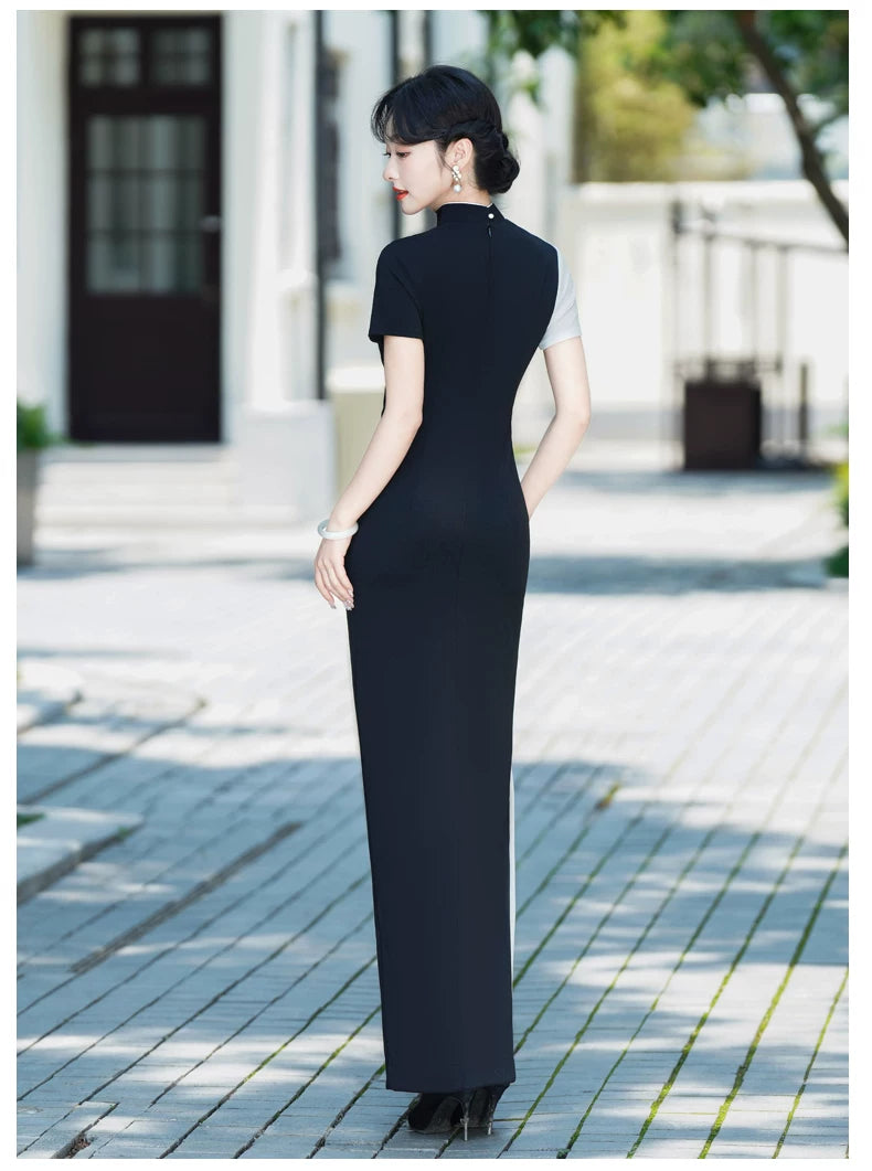 Black and white modern qipao gown for the prom