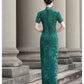 Short-sleeved green modern qipao gown