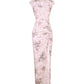 Modern qipao gown with a pink floral pattern