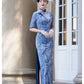Modern blue embroidered qipao gown