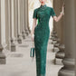 Short-sleeved green modern qipao gown
