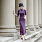 modern purple velvet qipao gown for dinner gift for her.