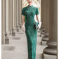 Short-sleeved green modern qipao gown
