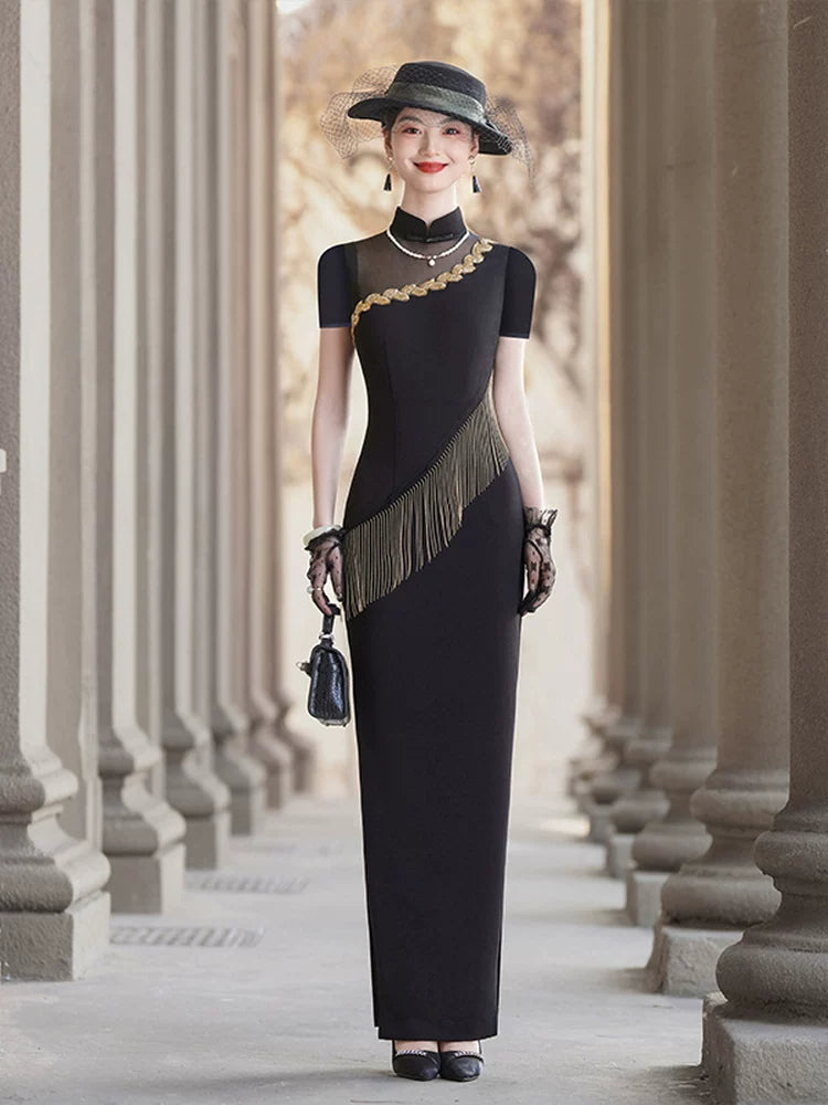 Black modern qipao gown, prom dress
