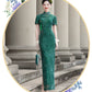 Short-sleeved green modern qipao gown