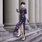Deep blue floral qipao gown