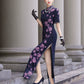 Deep blue floral qipao gown