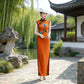 Orange sleeveless modern qipao gown