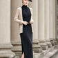 Black velvet sleeveless qipao gown