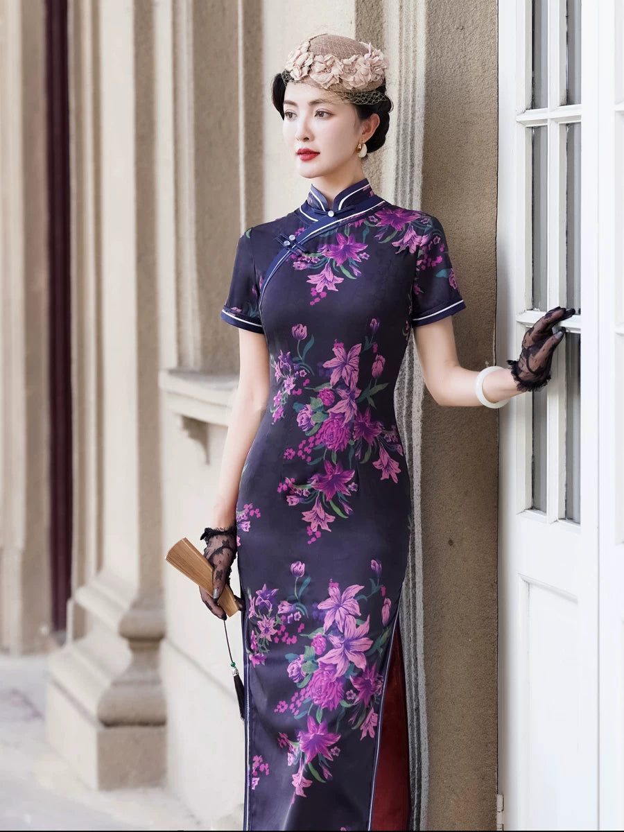 Modern purple qipao gown
