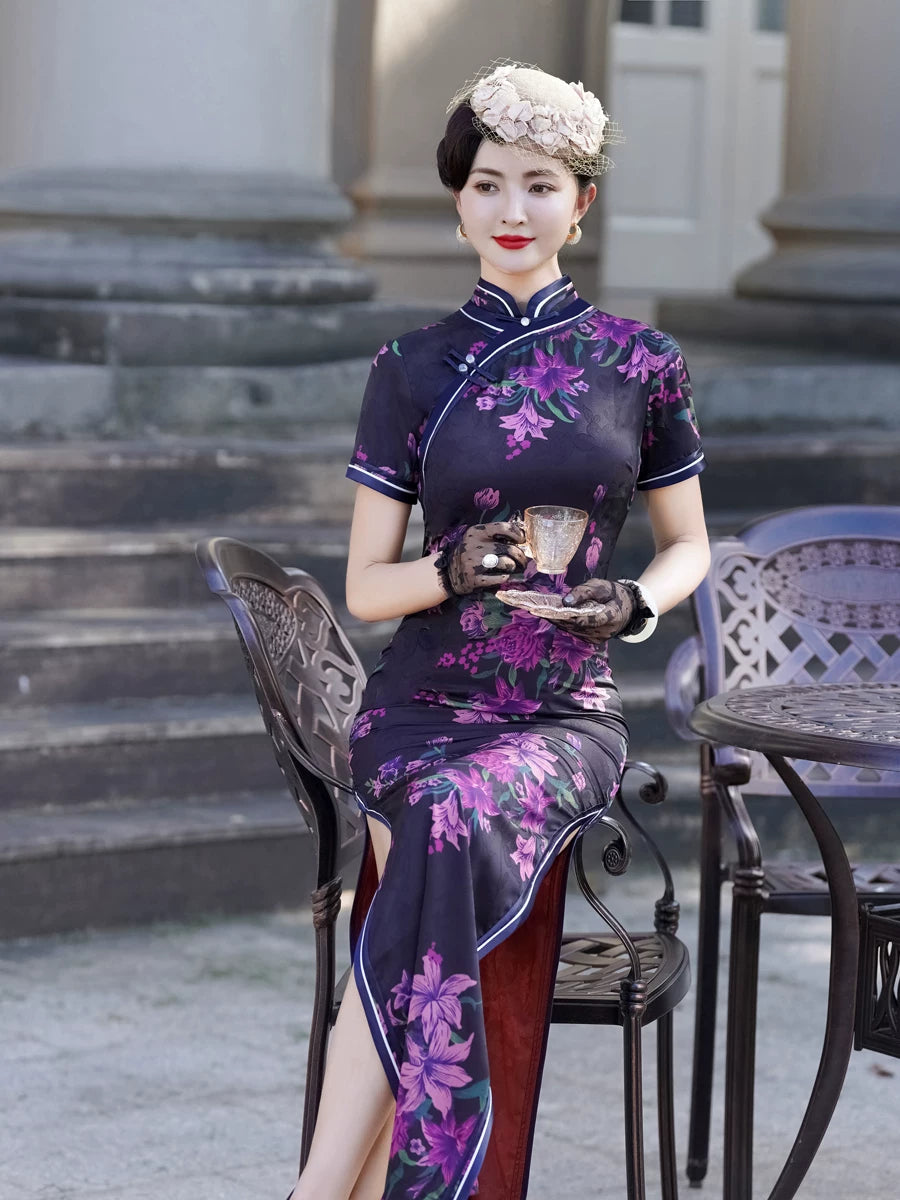 Modern purple qipao gown