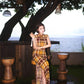 Modern qipao gown with a yellow plaid pattern