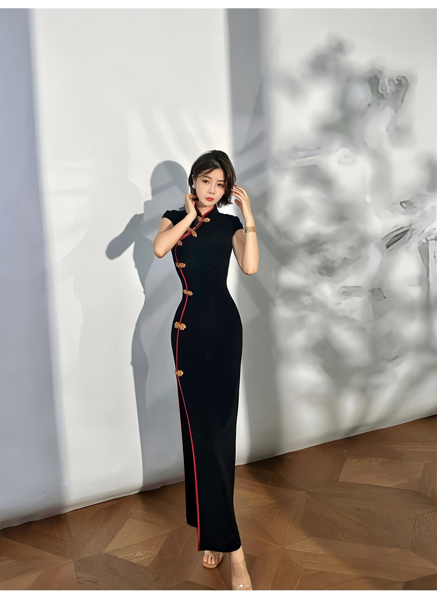 Black tight-fitting retro cheongsam