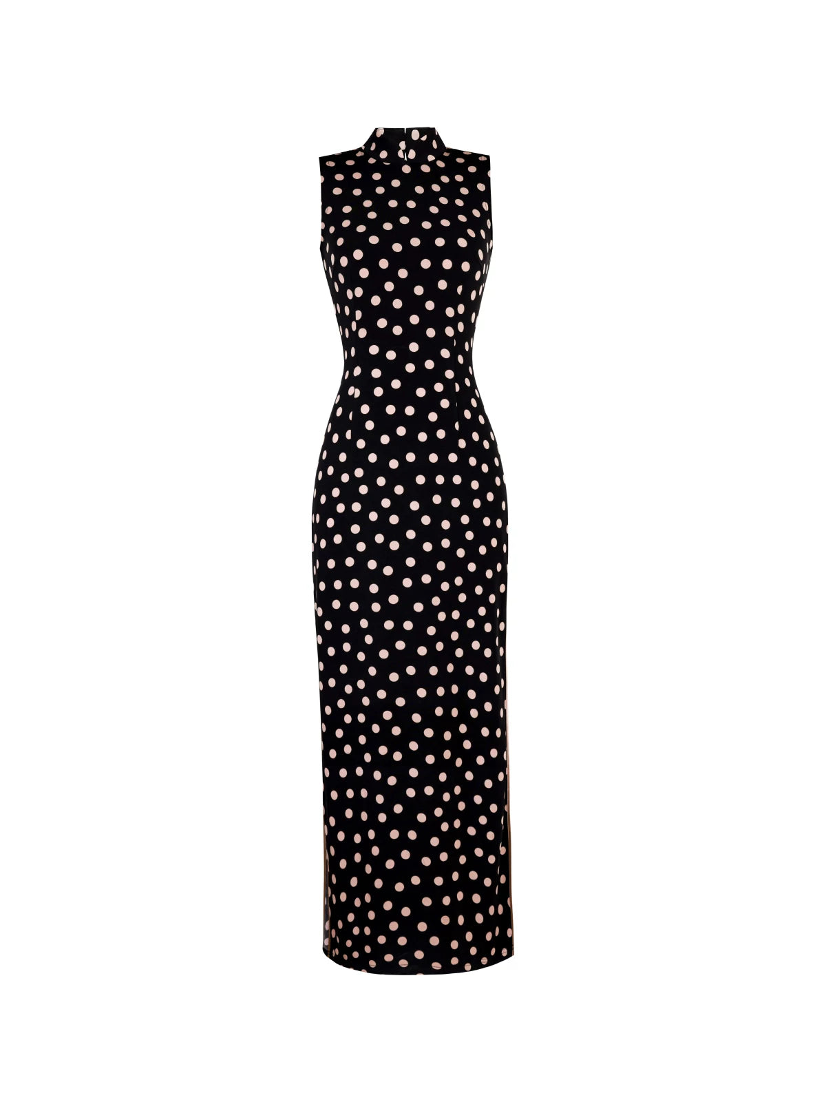 Black Polka-Dot Sleeveless Modern Qipao Gown