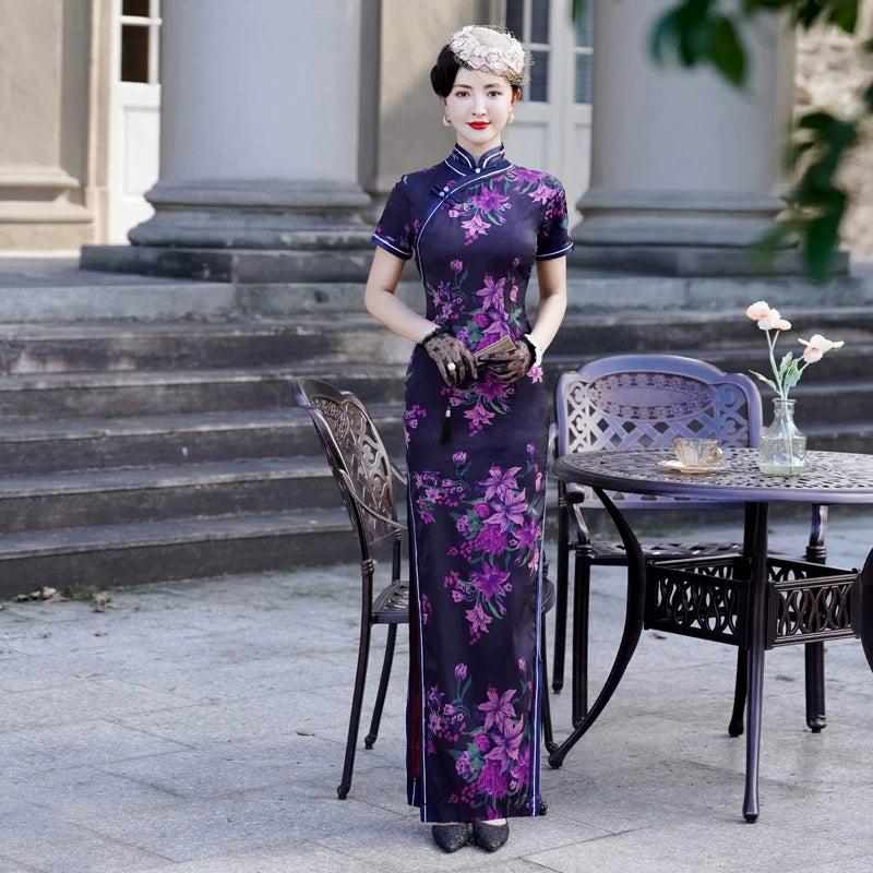 Modern purple qipao gown