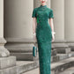 Short-sleeved green modern qipao gown