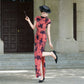 Red sleeveless modern qipao gown