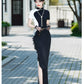 Black and white modern qipao gown for the prom