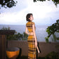 Modern qipao gown with a yellow plaid pattern
