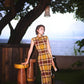 Modern qipao gown with a yellow plaid pattern