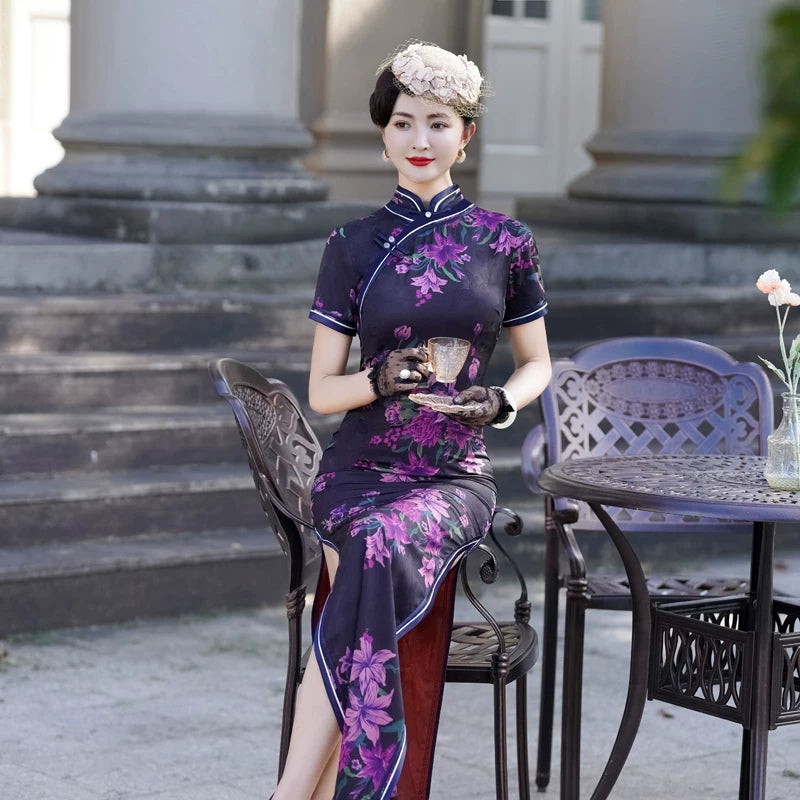Modern purple qipao gown